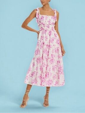 Aqua Floral Tie Strap Midi Dress